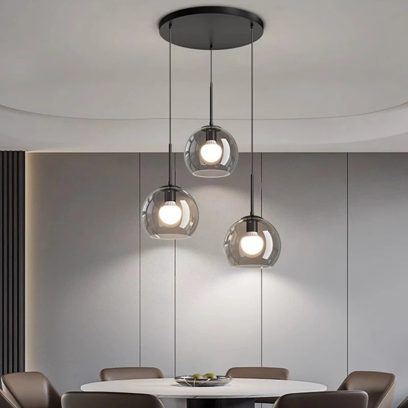 Modern Glass Ironware Pendant Chandelier 3-4 Heads 30-40W Dimmable Remote AC 90-265V