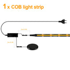 COB LED Strip Kit 8mm Black PCB 100-300cm Touch Dimmer Through-Wood AC 100-240V DC 12V