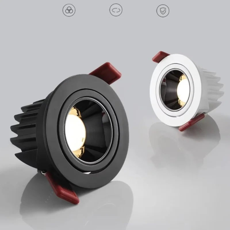 Dimmable COB LED Recessed Downlight 9W 12W 15W 18W CRI 92+ 24° 36° 75mm AC 85-265V