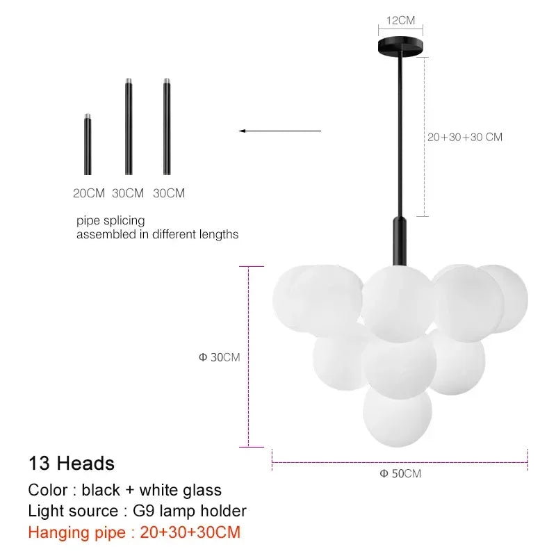 Modern Frosted Glass G9 Chandelier Black Brass Chrome Iron Aluminum AC 110-220V Pendant