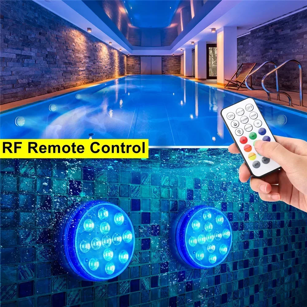 IP68 Submersible LED Pool Light 16 Colors RF Remote Control 4 Suction Cups Magnet Mount ABS Battery Powered 7cm and 8.5cm