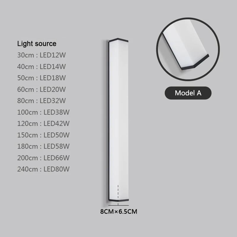 IP65 LED Linear Wall Light Brushed Stainless Steel Acrylic 30cm to 240cm AC 85-265V Outdoor Garden Villa Balcony Wall Washer