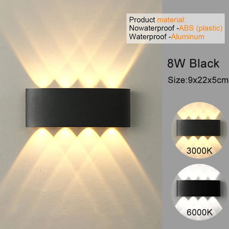 Modern LED Wall Sconce Up Down 6 Sizes Black White 3000K 6500K Waterproof AC 85-265V
