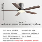 Ceiling Fan with LED Light 42 48 58 72 Inch DC Motor 6-Speed Remote Control 110-220V