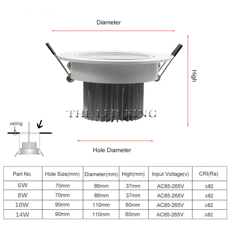 LED Recessed Downlight 6W 9W 12W 15W 21W Epistar 45 Degree Dimmable Aluminum IP20 AC 85-265V Warm White Natural White Cool White Silver
