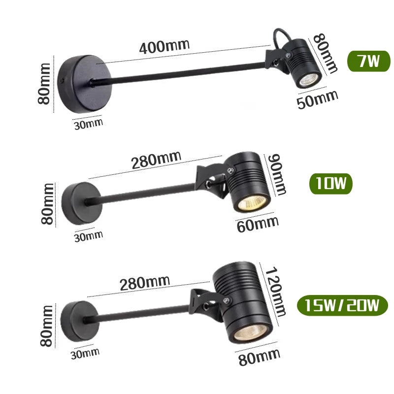 Outdoor Long Arm COB LED Wall Light 10W 15W 20W IP65 Waterproof Aluminum Baked Finish AC 85-265V Porch Entrance Signboard