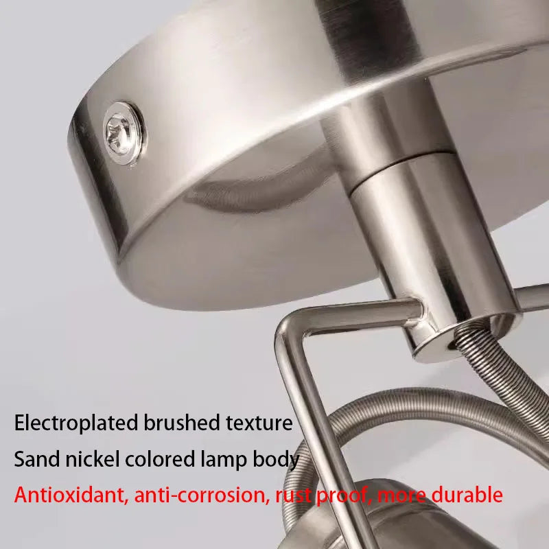 Industrial LED Track Light Set 3-4 Lights Brushed Nickel Aluminum AC 110-240V 5-Year Warranty