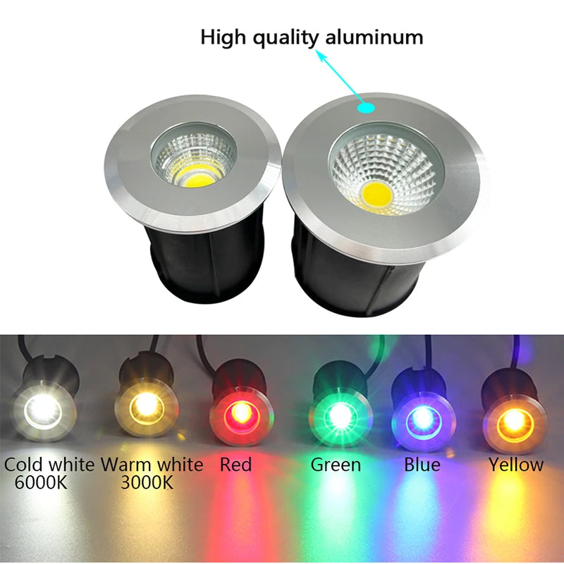 IP67 LED Underground Ground Light 1W 3W 5W AC 110-220V or DC 12-24V 100 lm/W Warm White Natural White Cool White Red Green Blue Garden Path Landscape