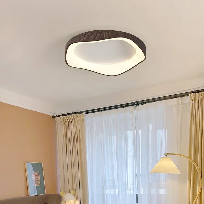 Nordic Wood Grain LED Ceiling Light Dimmable Remote Control 42cm 52cm Acrylic Iron Surface Mount AC 90-260V Bedroom Living Room