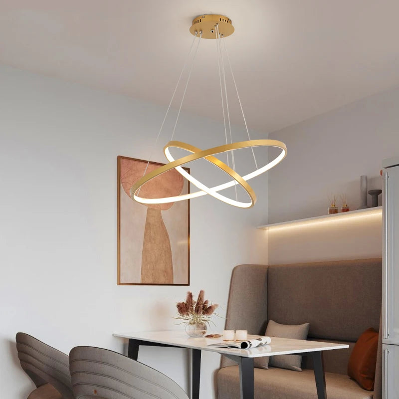 Modern LED Ring Chandelier Iron Brushed Remote Control Dimmable AC 90-260V Dining Bedroom