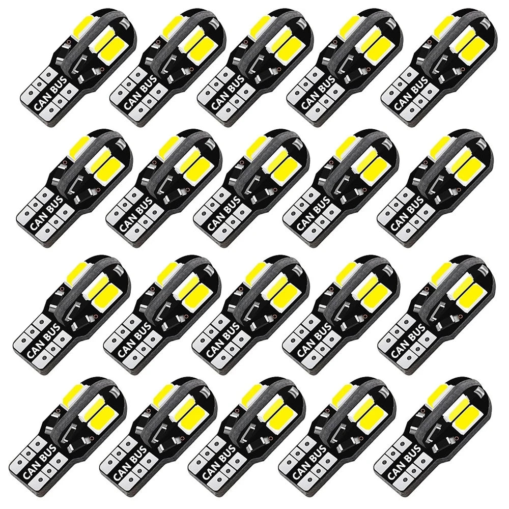 T10 W5W 194 LED Bulb Canbus 8-SMD5730 600lm 2W 360° DC 12V White Amber Blue Red 10-20 Pack