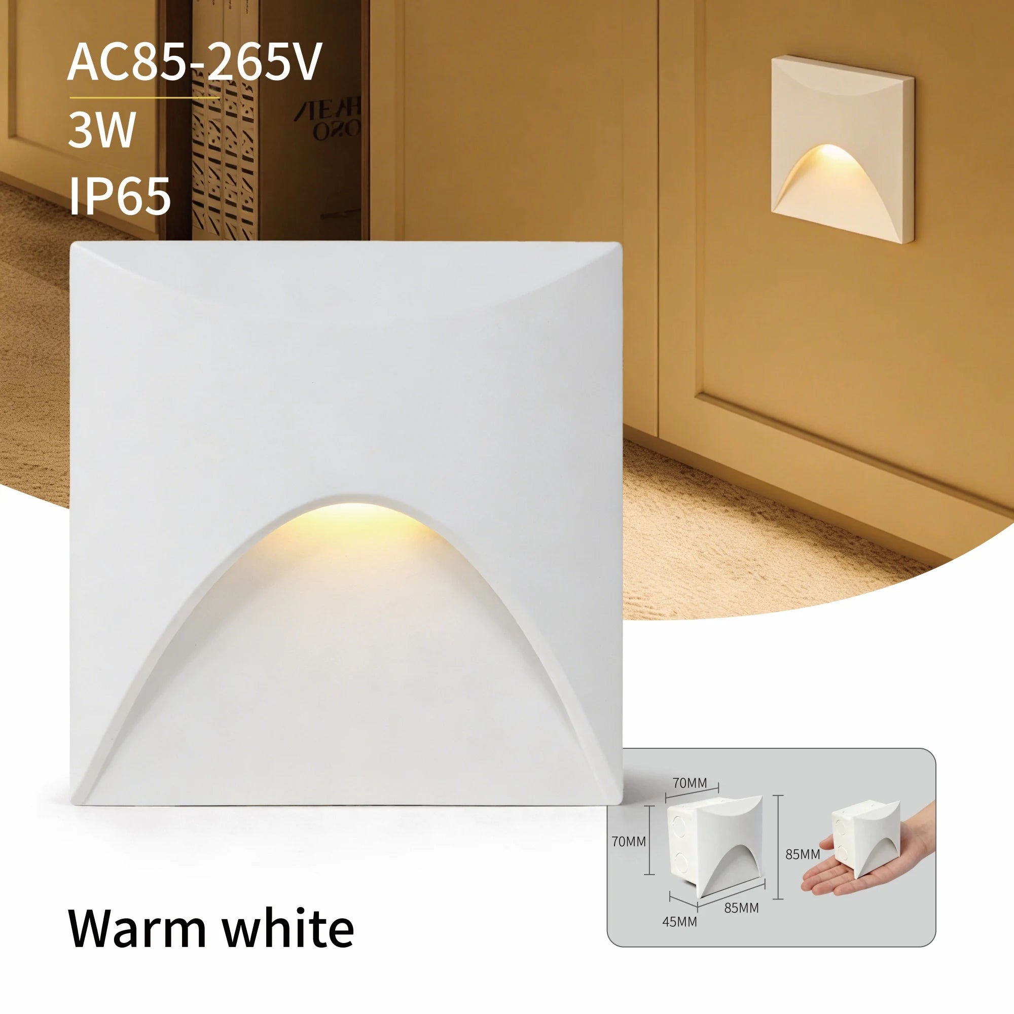 3W LED Recessed Step Light Square Round Black White AC 90-260V Anti-Glare Stair Wall
