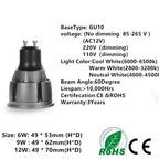 GU10 COB LED Spotlight Bulb 6W 9W 12W 60 Degree Warm White Aluminum AC 85-265V Living Room Kitchen 3 Year Warranty