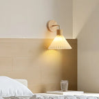 Nordic Wood LED Wall Sconce E26 Single Head Fabric Shade Downlight AC 110-220V Bedroom Living Room Bedside Yellow Brown