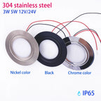 IP65 Ultra-Thin 14mm LED Mini Downlight 3W 5W DC 12-24V 304 Stainless Steel D72mm 55mm Cut