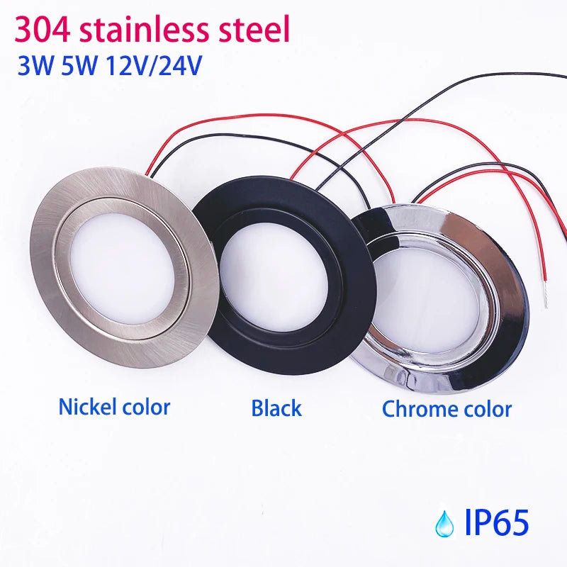 IP65 Ultra-Thin 14mm LED Mini Downlight 3W 5W DC 12-24V 304 Stainless Steel D72mm 55mm Cut
