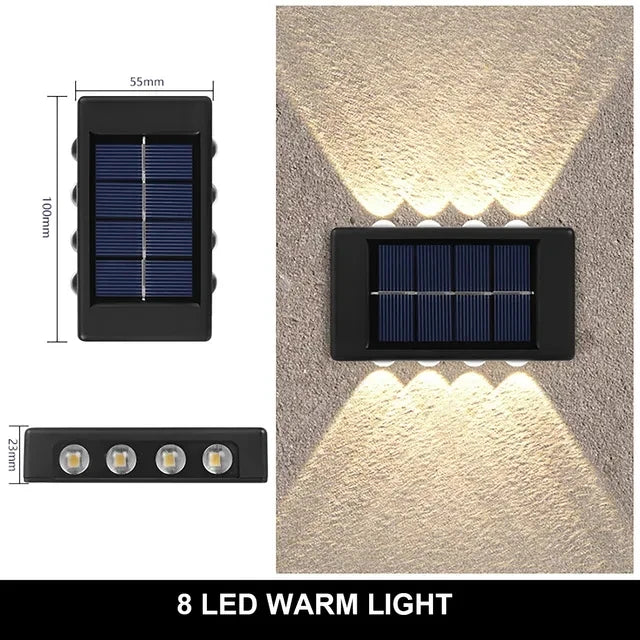 Solar Outdoor Wall Lamp IP65 Up Down 4LED 6LED 8LED Warm White 10H+ ABS Borosilicate Glass