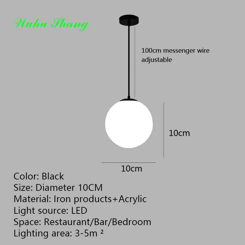 Frosted Acrylic Ball Pendant Light Milky White E27 8-35cm 100cm Cord AC 110-240V Scandinavian