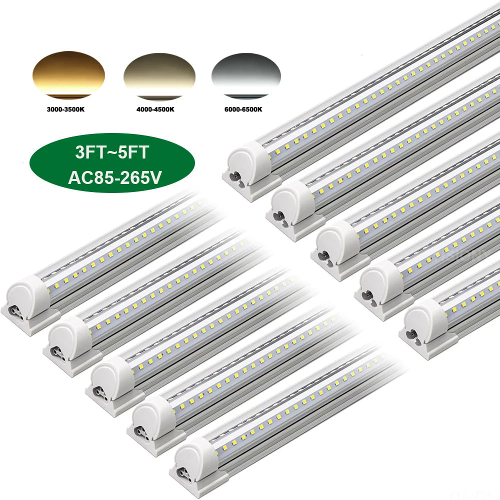 T8 V-Shape Integrated LED Tube Light 3FT 4FT 5FT 30W 40W 50W SMD2835 100-120lm/W AC 85-265V