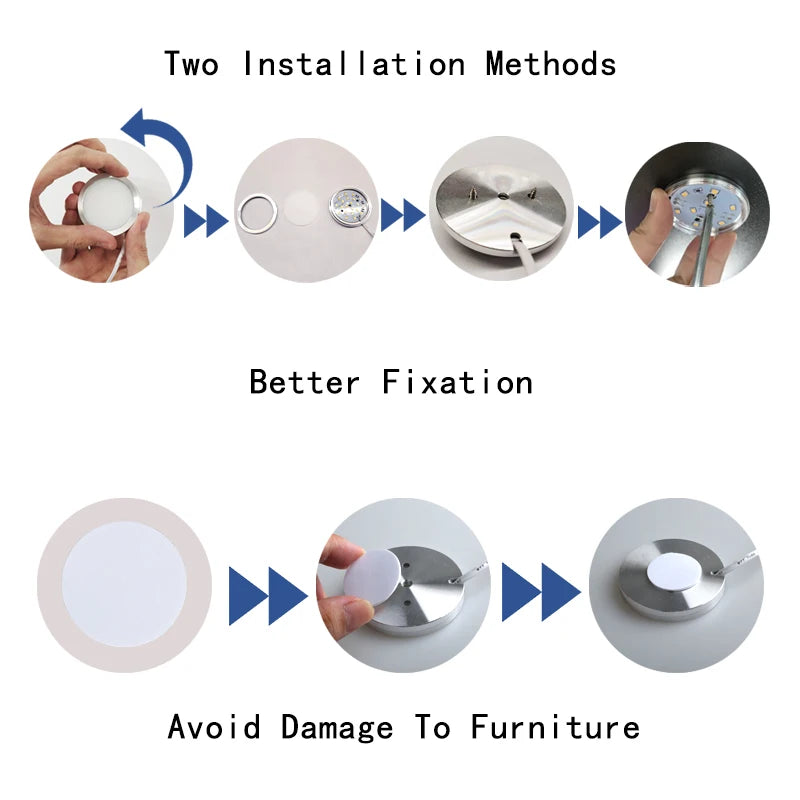 Under Cabinet LED Puck Light 2W DC 12V RF Remote Dimmable Linkable Aluminum PMMA Lens Kitchen Showcase Wardrobe Multi Pack