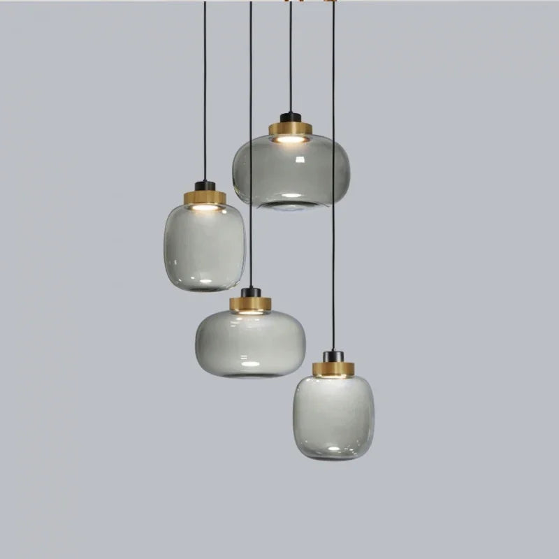 Nordic Minimalist Glass Pendant Light Iron Smoky Gray Gold AC 90-260V Bedroom Study Bar