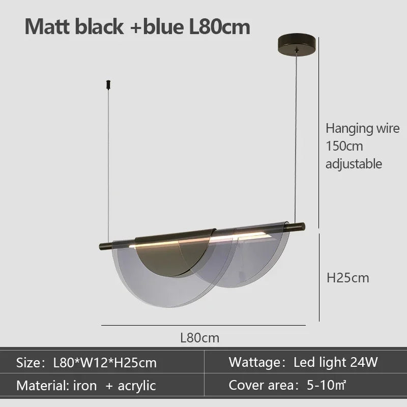 Nordic Minimalist Linear LED Chandelier Iron Acrylic Semi Flush Mount Touch Switch 3 Color Temperatures AC 90-260V Dining Room Bar