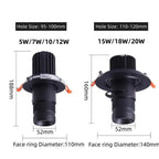Dimmable Zoomable COB LED Surface Mount Spotlight 5W 7W 10W 12W 15W 18W 20W Frosted Aluminum 15 to 20 Degree AC 85-265V Black