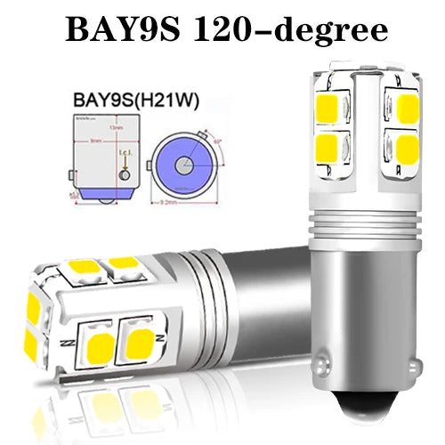 Gtinthebox BA9S BAX9S BAY9S H21W LED Bulb 10-SMD3030 500lm 2W Canbus 12-24V 2-Pack