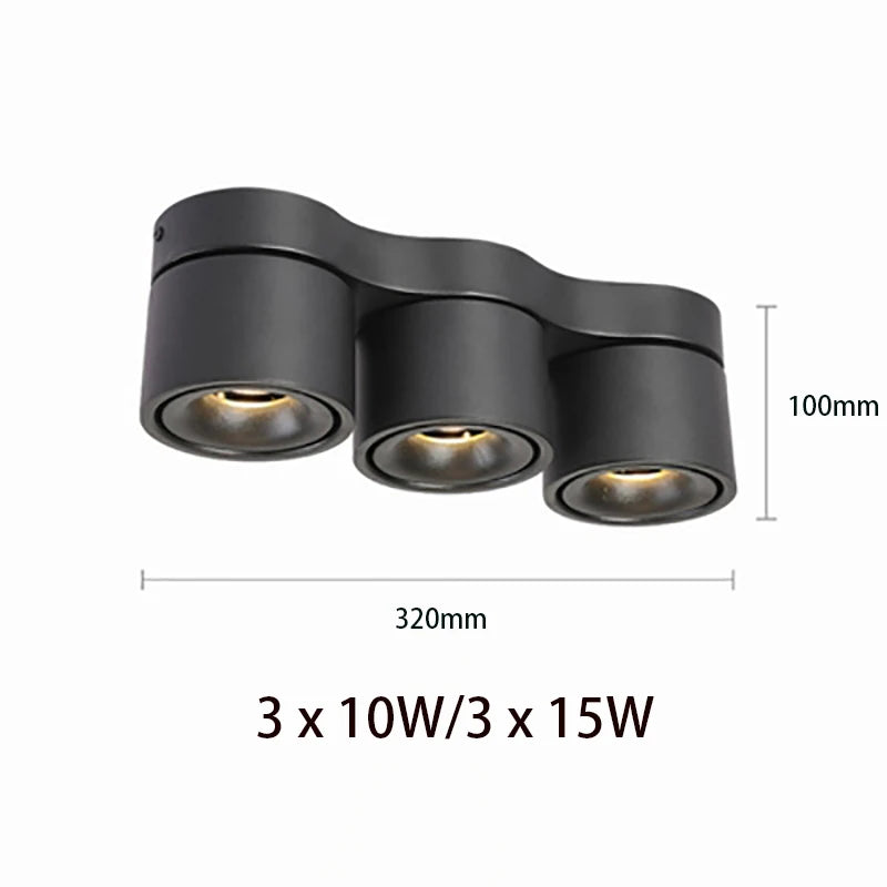 90° Fold 350° Rotate Dimmable COB LED Ceiling Downlight 10W 15W CRI 90+ AC 85-265V Black