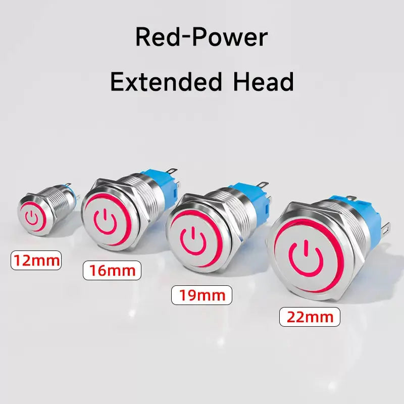 IP65 LED Illuminated Metal Push Button Switch 12mm 16mm 19mm 22mm 1-3A Momentary Latching 5 Colors