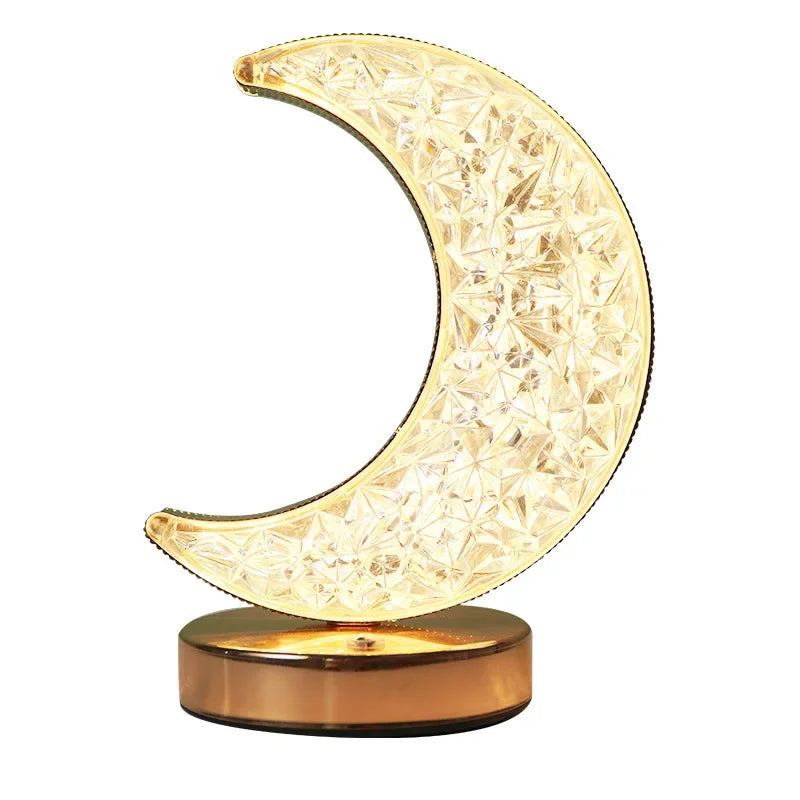 USB Rechargeable Touch Dimming LED Night Light Moon Star Acrylic Metal 3 Color Temperatures Stepless Dimming Bedroom Bedside
