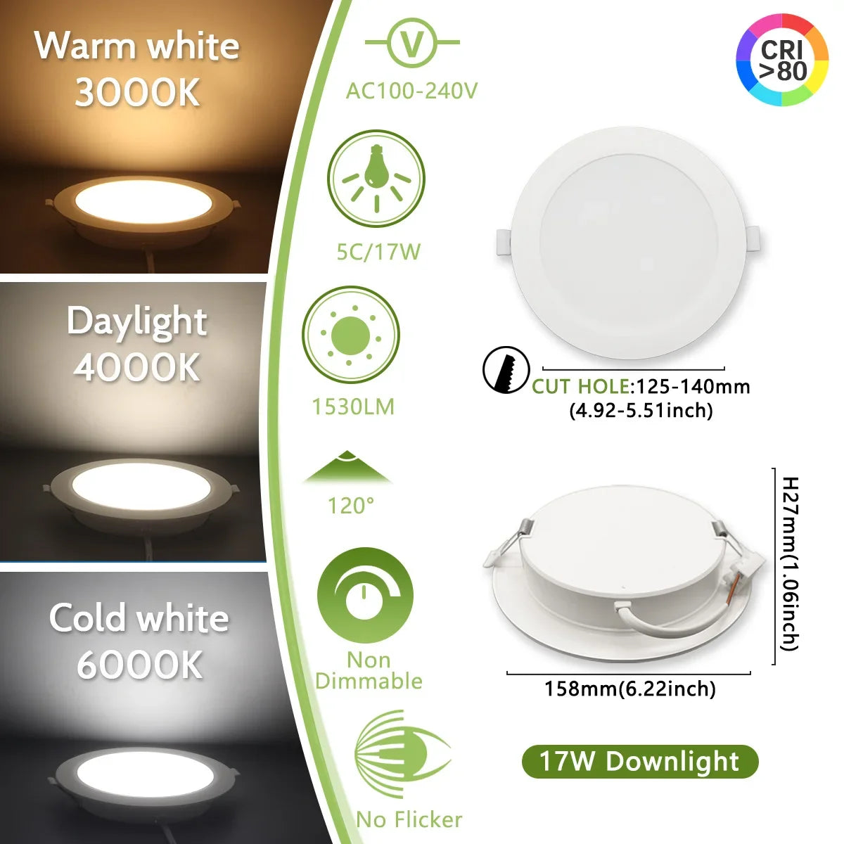2-Pack LED Recessed Downlight 6W-24W 3-CCT AC 100-240V Ceiling Spot Warm Natural Cool White