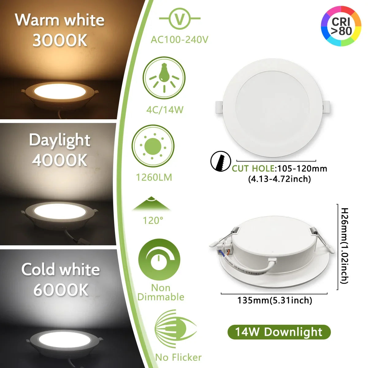 2-Pack LED Recessed Downlight 6W-24W 3-CCT AC 100-240V Ceiling Spot Warm Natural Cool White