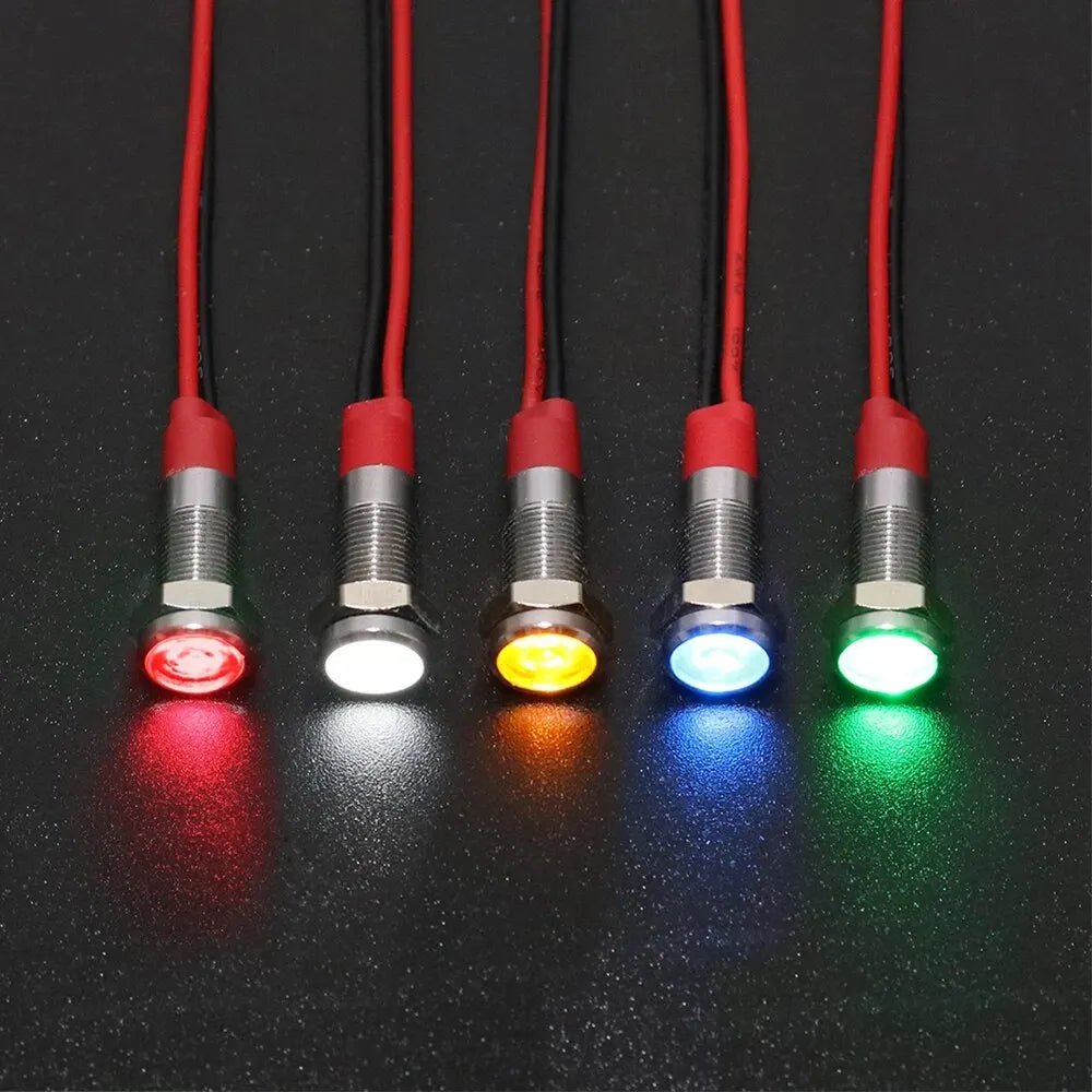 6mm LED Metal Indicator Light DC 3V 5V 6V 12V 24V AC 220V Waterproof Red Yellow Blue Green White