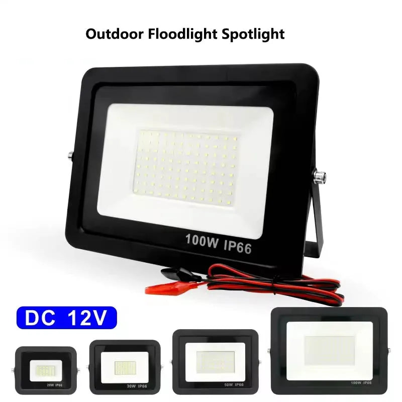 DC 12V LED Flood Light 20W 30W 50W 100W IP66 Aluminum Outdoor Portable Spotlight CE