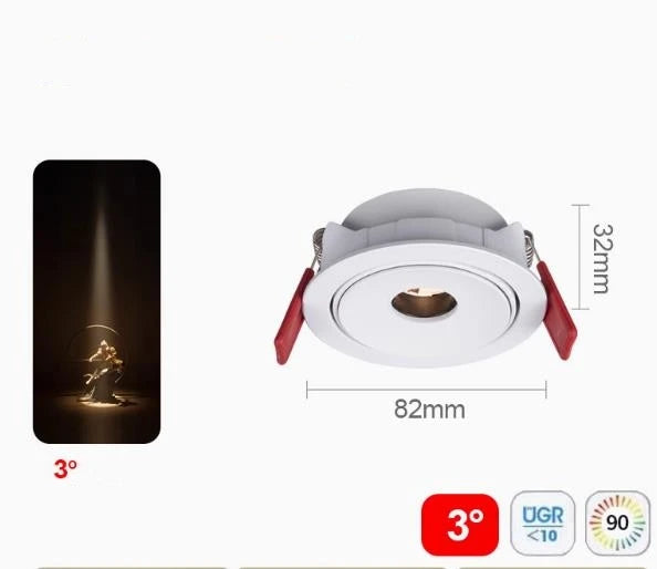 Narrow Beam Dimmable LED Recessed Downlight 3 8 15 Degree 5W 7W 10W CRI 90+ 85-265V