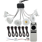 6-Pack 3W COB Mini LED Downlight Kit Dimmable 40-45mm Cutout 4m Cable AC 86-265V Remote