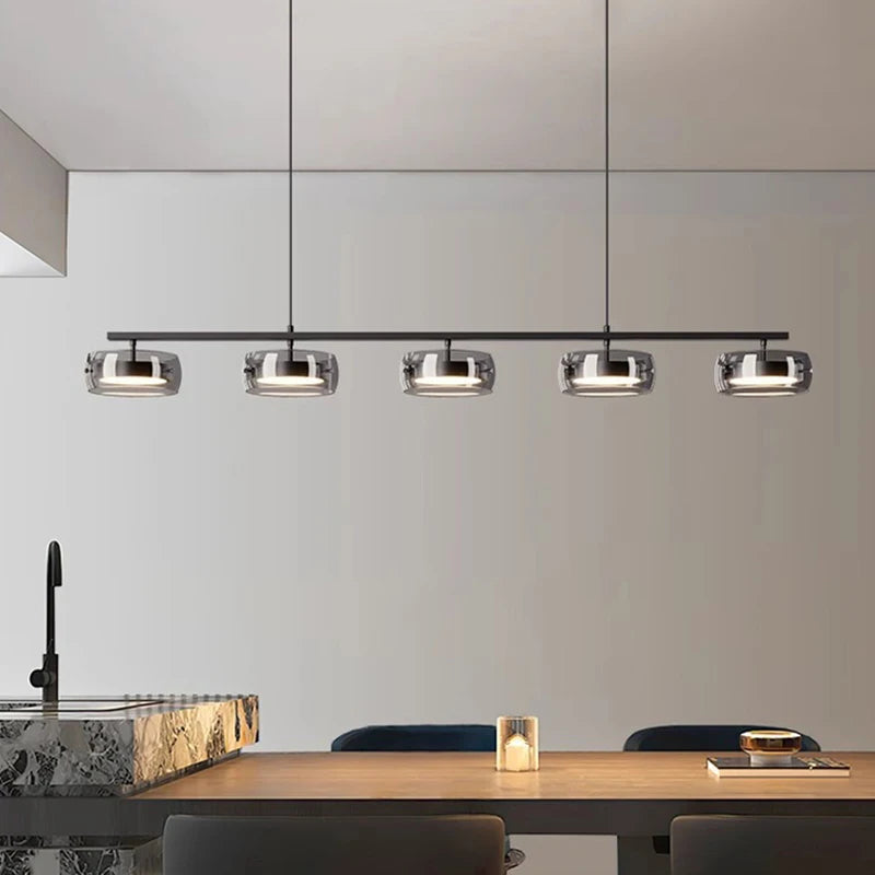 Nordic Multi-Head Glass Pendant Lamp 3 4 5 6 Heads 45-90W 3-Color Switchable AC 90-265V