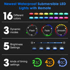 IP68 Submersible LED Pool Light 16 Colors RF Remote Control 4 Suction Cups Magnet Mount ABS Battery Powered 7cm and 8.5cm
