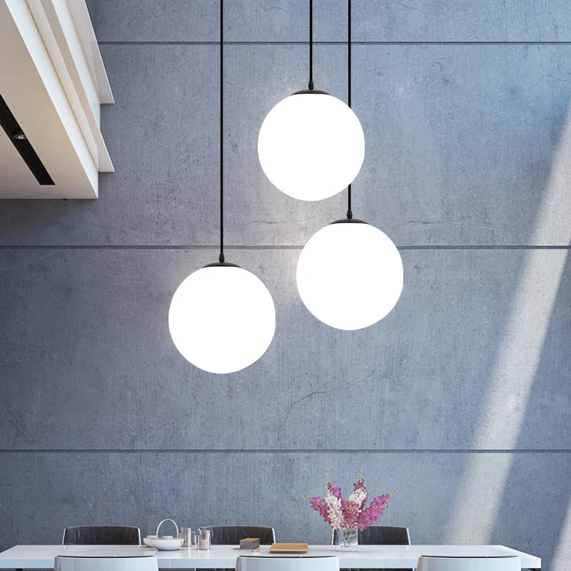 Nordic Glass Ball Pendant Light 10-40cm E27 G9 White Iron AC 90-260V 120cm Wire 3-5m²
