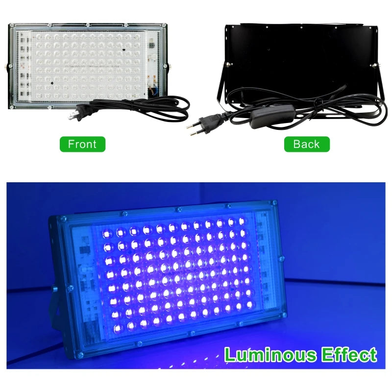 50W 100W UV LED Flood Light 395-400nm IP65 AC 110-220V US EU Plug Party Stage Blacklight
