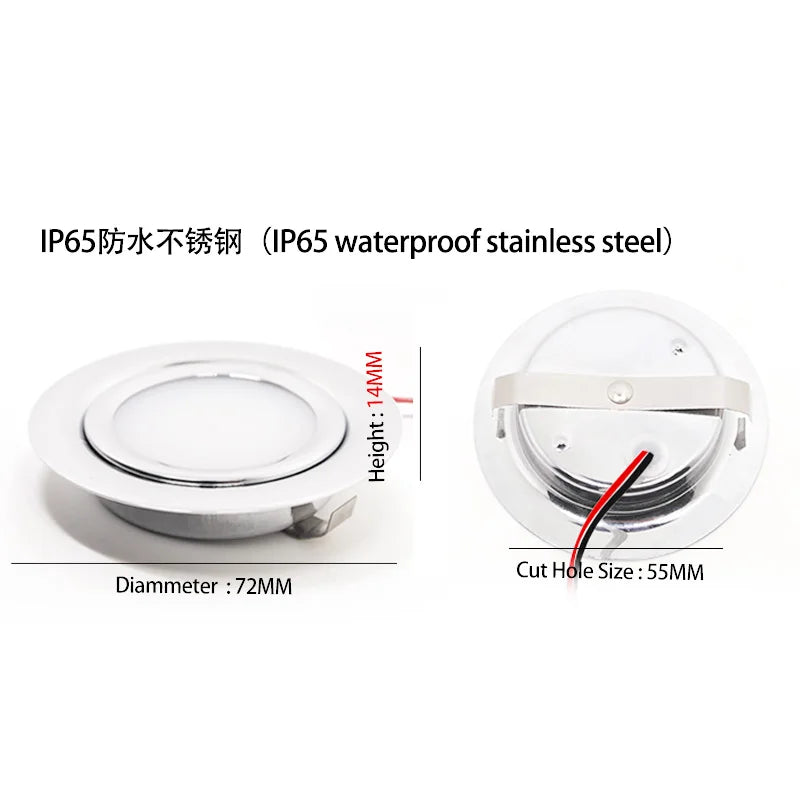 Ultra-Thin DC 12V 3W LED Recessed Spotlight IP65 Waterproof Cabinet Bathroom 55mm