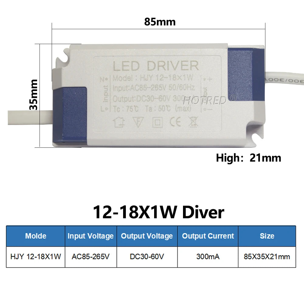 Isolated Constant Current LED Driver 1W-36W 260-300mA AC 85-265V Overvoltage Short Circuit Protection