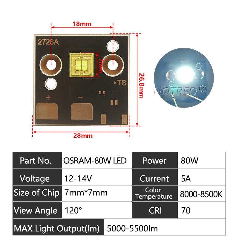 OSRAM High-Power LED Chip 40W 60W 80W 150W 200W 300W 400W Cold White 7000-9000K Copper