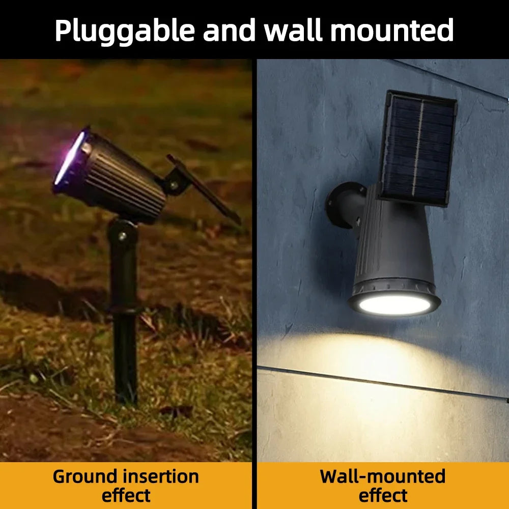 Solar LED Spotlight IP65 Waterproof 9 LED RGB 3 Lighting Modes 180 Degree Adjustable ABS Stake or Wall Mount Garden Yard Landscape