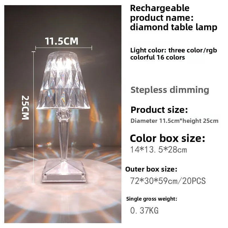 Crystal Rose LED Desk Lamp USB Rechargeable 5W Touch Switch 3 Color Temperatures ABS Acrylic Bedroom Bedside Night Light