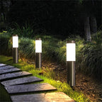 Solar LED Garden Post Lawn Light IP65 Stainless Steel PP 600mAh NiMH 8 to 15 Hour Runtime 43cm Pathway Courtyard Driveway Silver