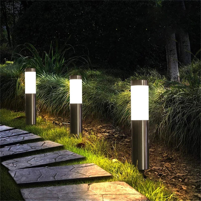 Solar LED Garden Post Lawn Light IP65 Stainless Steel PP 600mAh NiMH 8 to 15 Hour Runtime 43cm Pathway Courtyard Driveway Silver
