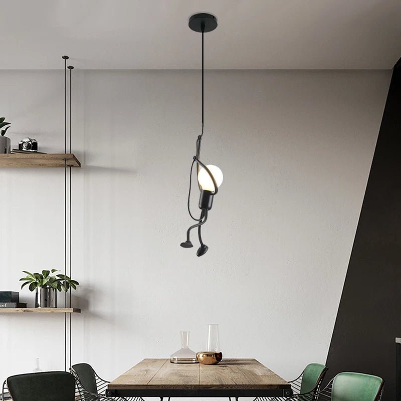 Vintage Iron Little Man Chandelier E26 Black Modern Art Pendant Light AC 110-240V Home Decor