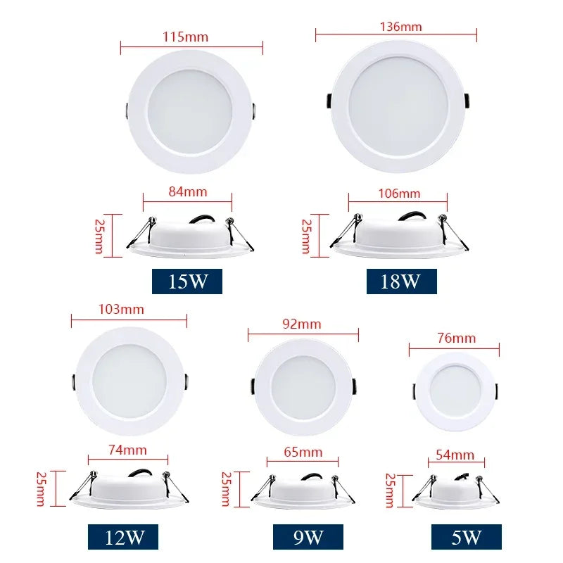 LED Recessed Downlight 5W 9W 12W 15W 18W Epistar DC12V DC24V AC110-240V 120° 2-8 Pack